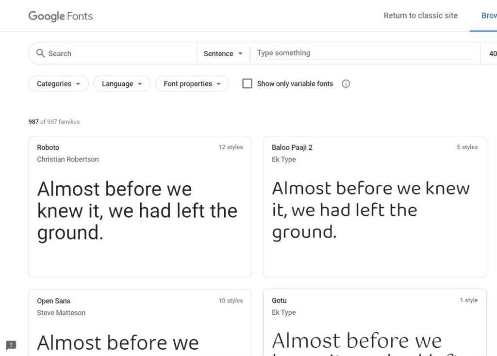 Google Fonts Homepage